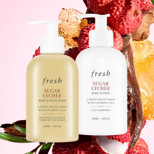 FRESH SUGAR LYCHEE BODY LOTION AND BODY AND HAND WASH 300ML DUO